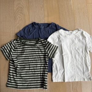 H&M Kids Trio: Striped Green, Solid Navy, and White Tees